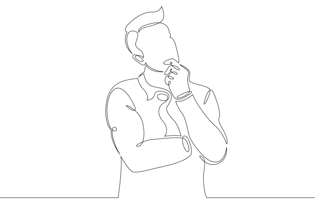 single drawn line art doodle businessman thinks